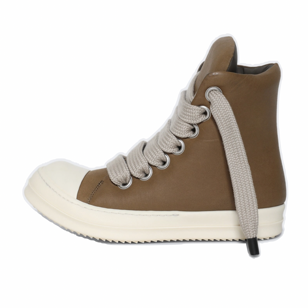 RICK OWENS PORTERVILLE JUMBO LACE PADDED SNEAKS HI - BEAN/ MILK/MILK
