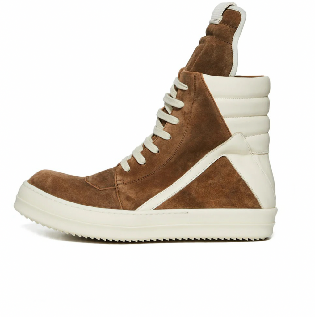 RICK OWENS TEMPLE SUEDE LEATHER GEOBASKET - SUMI BROWN/MILK/MILK SUMI