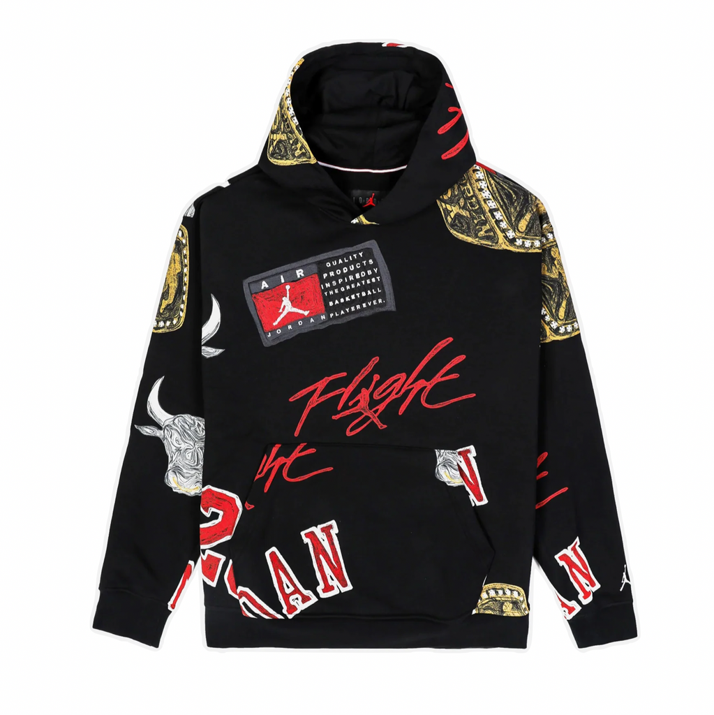AIR JORDAN BROOKLYN FLEECE ALL OVER PRINT PULLOVER HOODIE - BLACK/RED