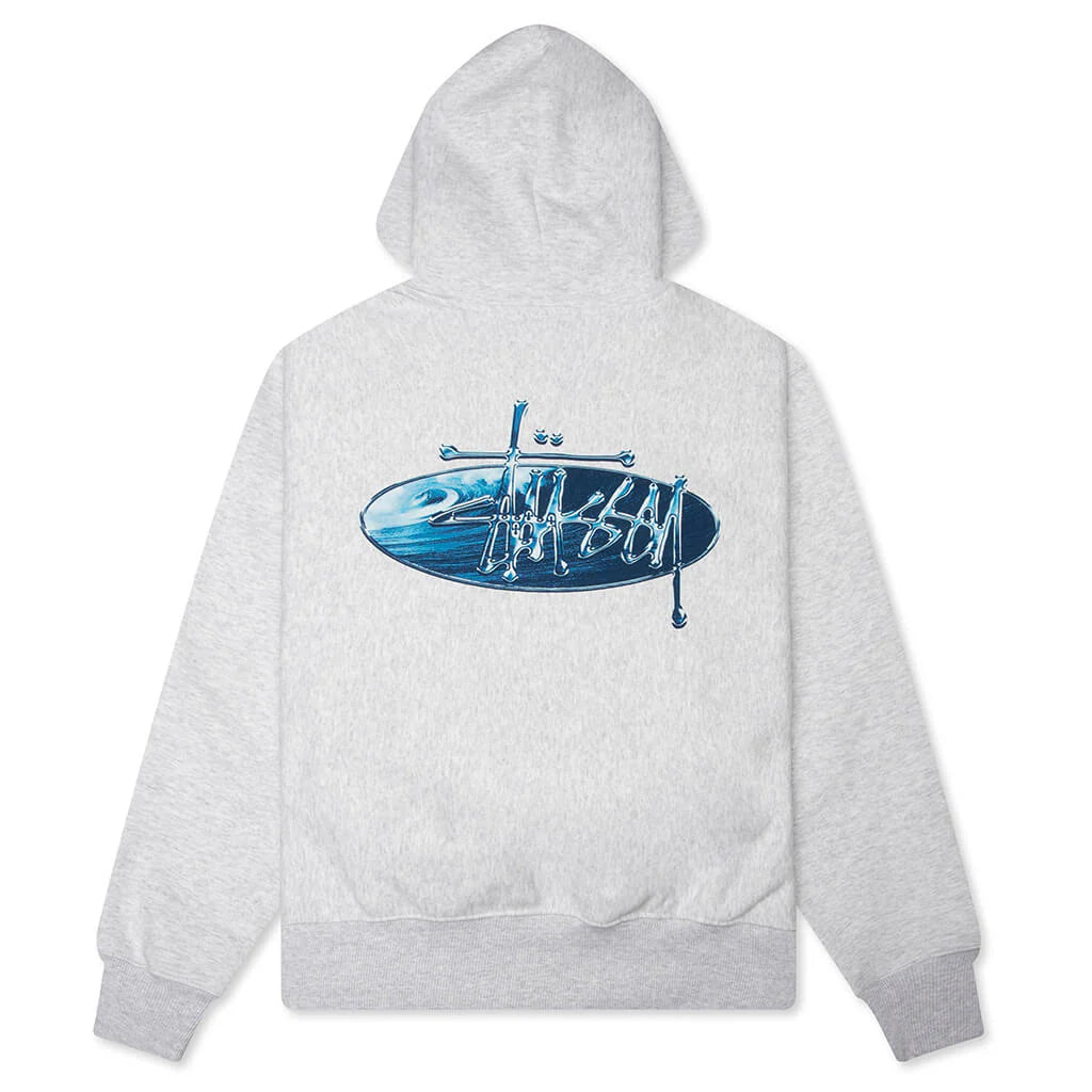 STÜSSY WAVE OVAL HOODIE - ASH HEATHER