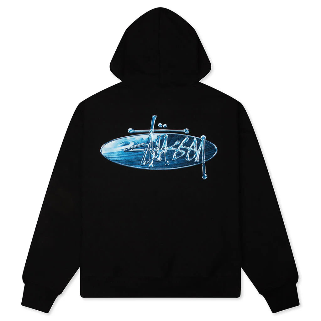 STÜSSY WAVE OVAL HOODIE - BLACK