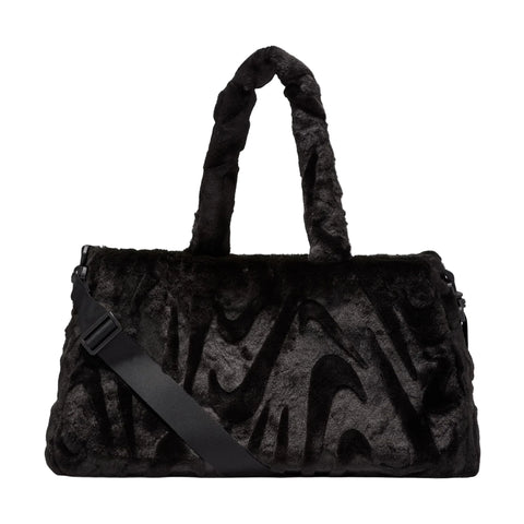 NIKE SPORTSWEAR FAUX FUR TOTE BAG - BLACK/BLACK/METALLIC SILVER