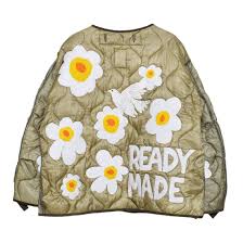 READYMADE LINER JACKET WITH FLORAL APPLIQUÉ - KHAKI