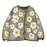 READYMADE LINER JACKET WITH FLORAL APPLIQUÉ - KHAKI