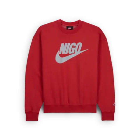 NIKE X NIGO FLEECE CREW NECK SWEATSHIRT - GYM RED/WOLF GREY