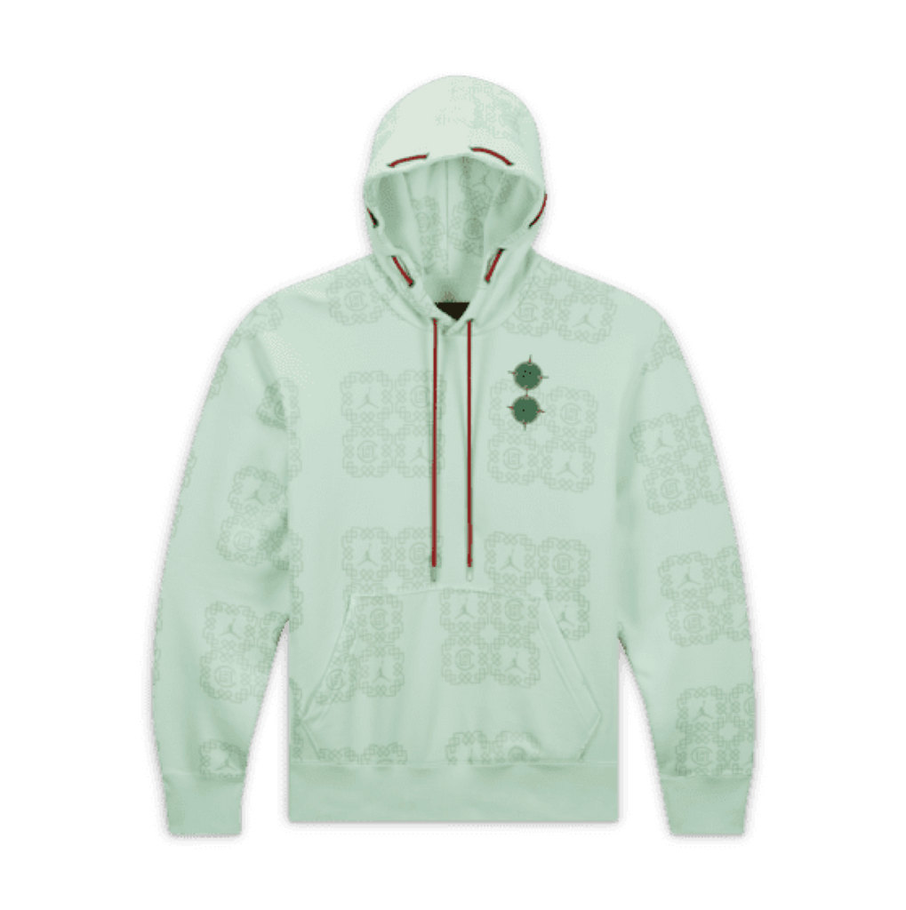 AIR JORDAN X CLOT ALL-OVER PRINT FLEECE HOODIE - BARELY GREEN/LIGHT SILVER/STORMRED